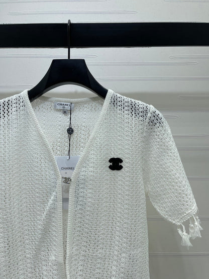 Chanel 2026 Crochet Knitted Cardigan Black and White Cotton