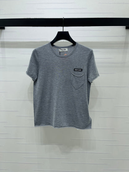 Miu Miu 2026 T-shirt Gray White Navy Blue Wool