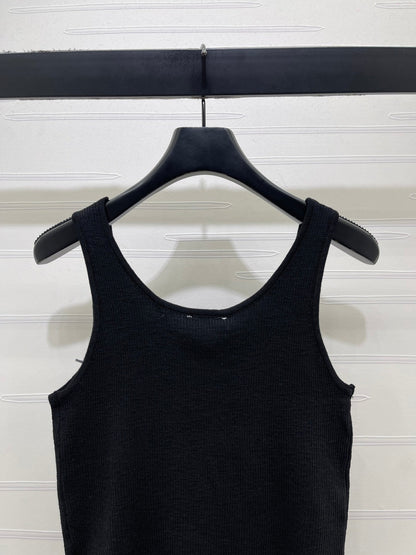 Chanel 2026 Rhinestone Pocket Vest Black and White Tencel Wool 359824