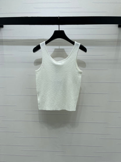 Chanel 2026 Rhinestone Pocket Vest Black and White Tencel Wool 359824