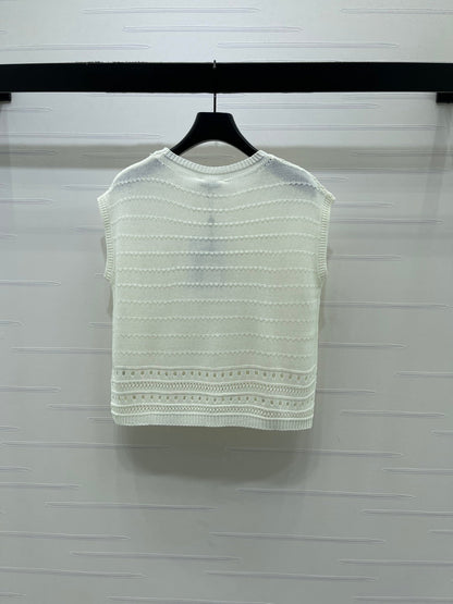 Chanel 2026 Hollow-out Knit Sleeveless Vest Blue and White Cotton 359840
