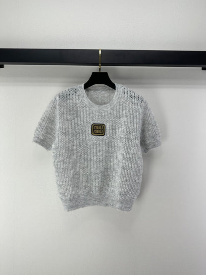 Miumiu 2026 Sequined Knit Short-sleeved Top Wool Polyester 362383