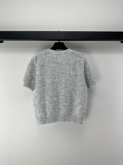 Miumiu 2026 Sequined Knit Short-sleeved Top Wool Polyester 362383
