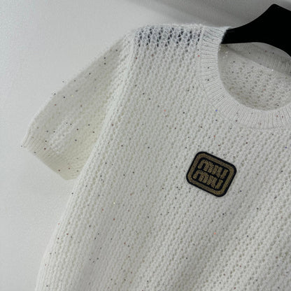 Miumiu 2026 Sequined Knit Short-sleeved Top Wool Polyester 362383