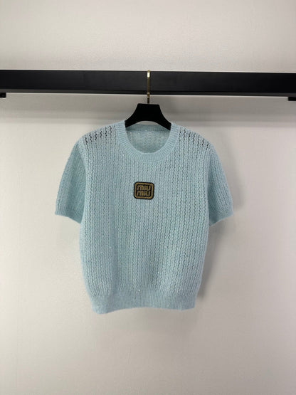 Miumiu 2026 Sequined Knit Short-sleeved Top Wool Polyester 362383