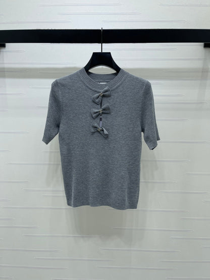 Chanel 2026 3D Bow Knit Short-Sleeve Top Wool 166066