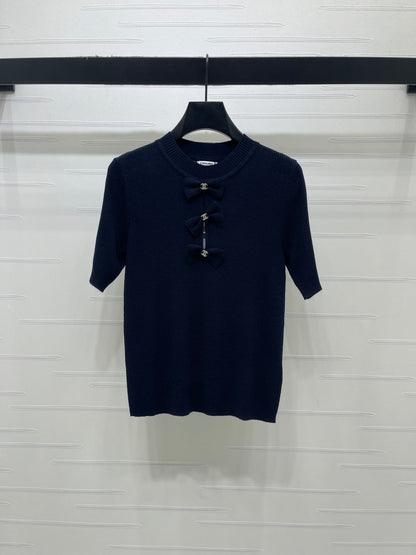 Chanel 2026 3D Bow Knit Short-Sleeve Top Wool 166066