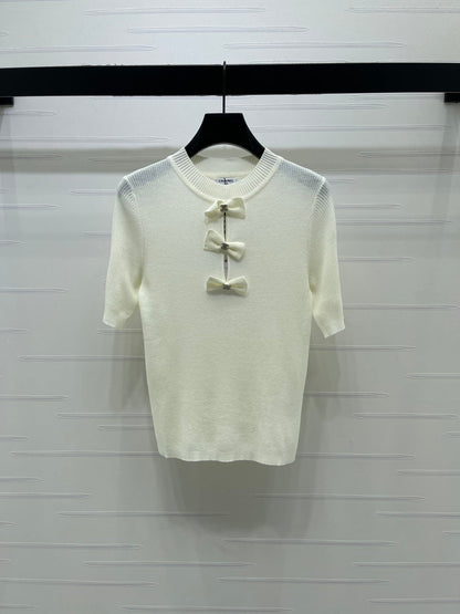 Chanel 2026 3D Bow Knit Short-Sleeve Top Wool 166066