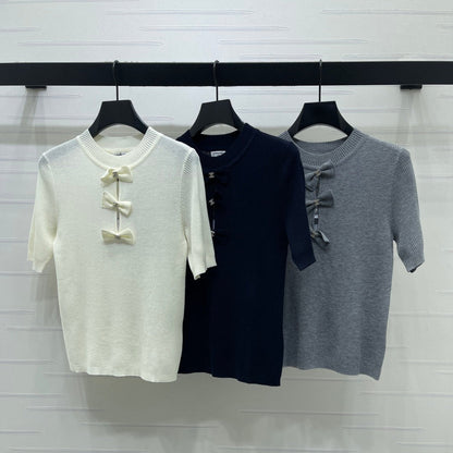 Chanel 2026 3D Bow Knit Short-Sleeve Top Wool 166066