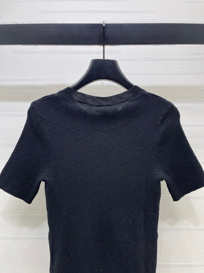 Chanel 2026 Crew Neck Double C Knit Short-Sleeve T-Shirt Cashmere 363394