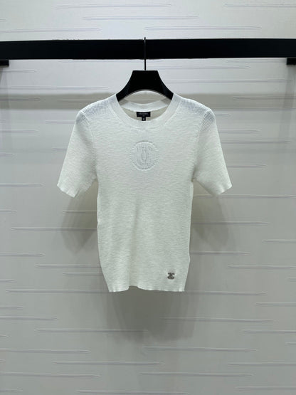 Chanel 2026 Crew Neck Double C Knit Short-Sleeve T-Shirt Cashmere 363394