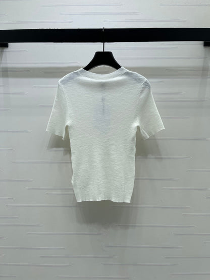Chanel 2026 Crew Neck Double C Knit Short-Sleeve T-Shirt Cashmere 363394