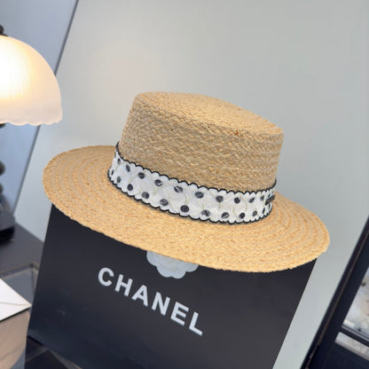 Chanel Dot Flat-top Straw Hat 262176