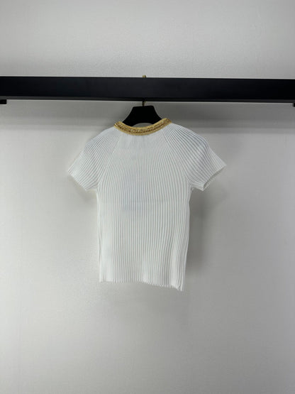 Chanel 2026 Beaded Knit Short-sleeved Top Viscose Nylon 365984