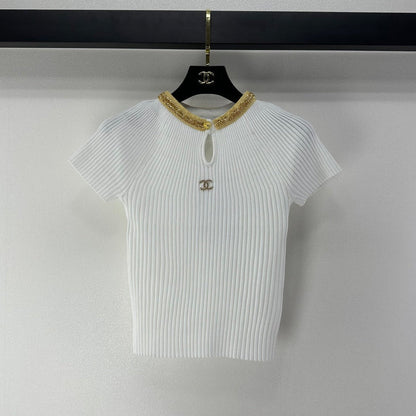 Chanel 2026 Beaded Knit Short-sleeved Top Viscose Nylon 365984