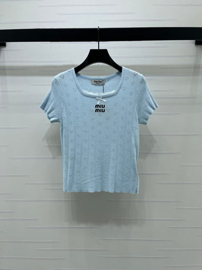 Miumiu 2026 Square Neck Knit Short-sleeved Top Wool 766293