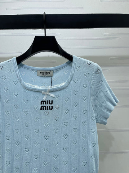 Miumiu 2026 Square Neck Knit Short-sleeved Top Wool 766293