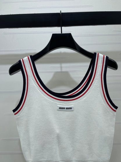 Miumiu 2026 Color-blocked Striped Cropped Knit Vest Tencel 246239