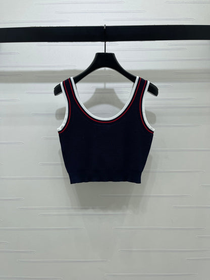 Miumiu 2026 Color-blocked Striped Cropped Knit Vest Tencel 246239