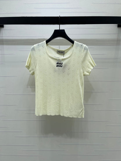 Miumiu 2026 Square Neck Knit Short-sleeved Top Wool 766293