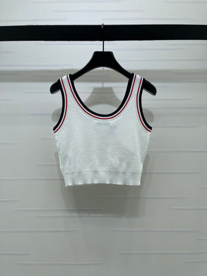 Miumiu 2026 Color-blocked Striped Cropped Knit Vest Tencel 246239
