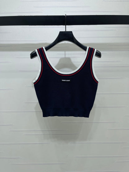 Miumiu 2026 Color-blocked Striped Cropped Knit Vest Tencel 246239