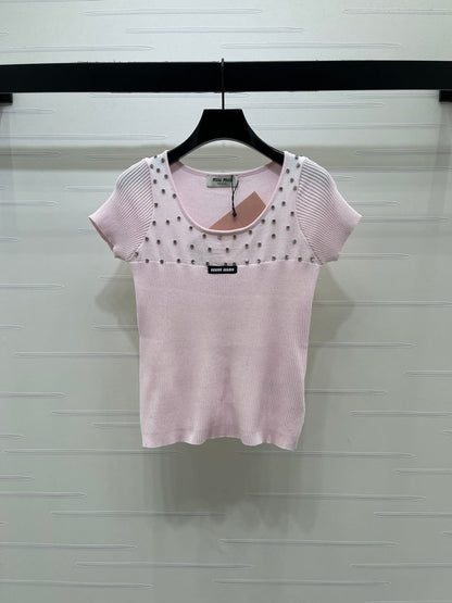 Miumiu 2026 U-neck Knit Short-sleeved Top Wool 355613