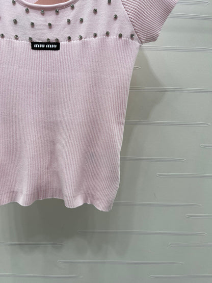 Miumiu 2026 U-neck Knit Short-sleeved Top Wool 355613