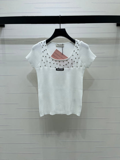 Miumiu 2026 U-neck Knit Short-sleeved Top Wool 355613