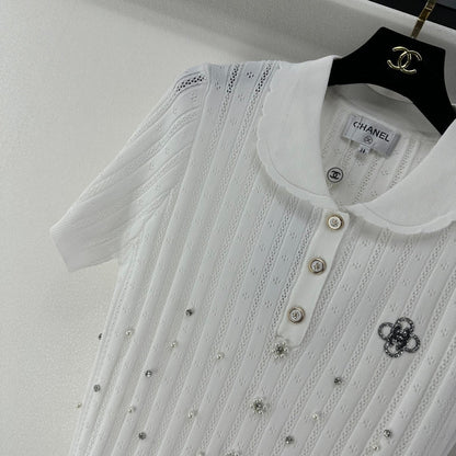 Chanel 2026 Beaded Knit Short-sleeved Top Wool Nylon 368304