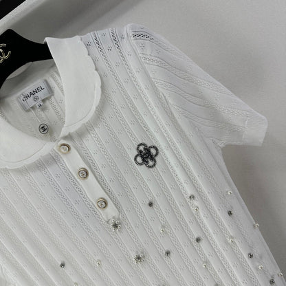 Chanel 2026 Beaded Knit Short-sleeved Top Wool Nylon 368304