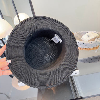 Chanel Flat-top Straw Hat With Flower Pearl 269016