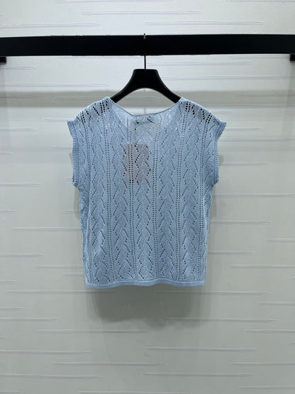 Miumiu 2026 Sequined Openwork Knit Short-Sleeve Top Wool 375034