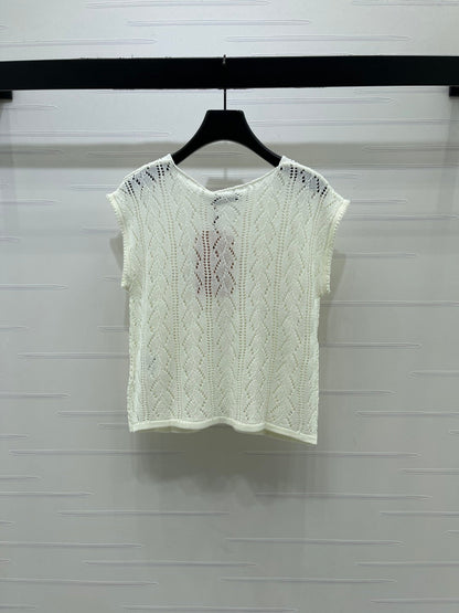 Miumiu 2026 Sequined Openwork Knit Short-Sleeve Top Wool 375034