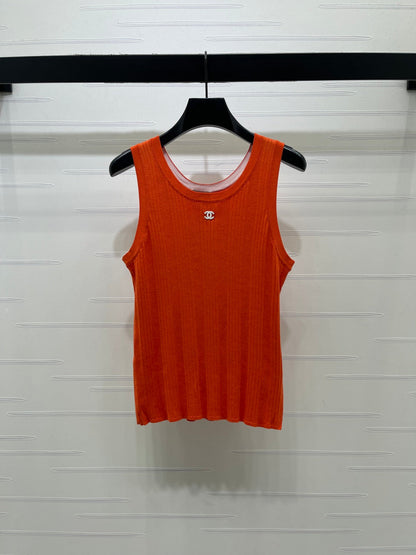 Chanel 2026 Vertical Ribbed Crew Neck Knit Vest Cotton 376040