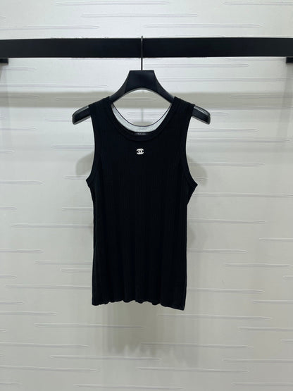 Chanel 2026 Vertical Ribbed Crew Neck Knit Vest Cotton 376040
