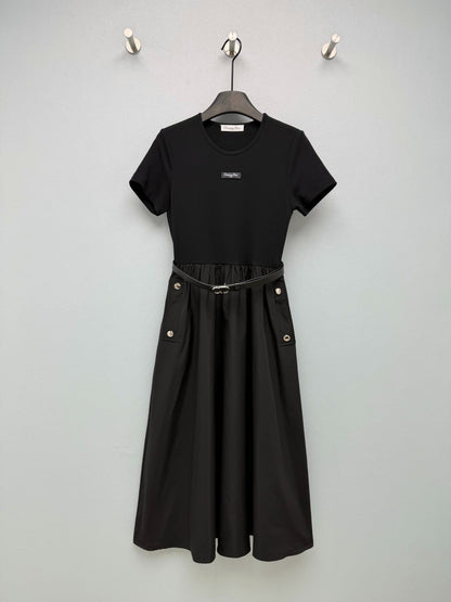 Dior 2026 Short-Sleeve Dress With Belt Polyester Cotton 377818