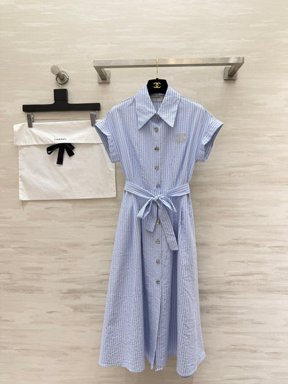 Chanel 2026 Striped Shirt Dress Pink and Blue Cotton 377536