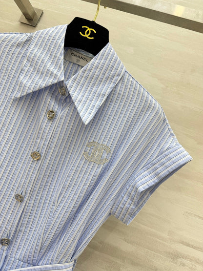 Chanel 2026 Striped Shirt Dress Pink and Blue Cotton 377536