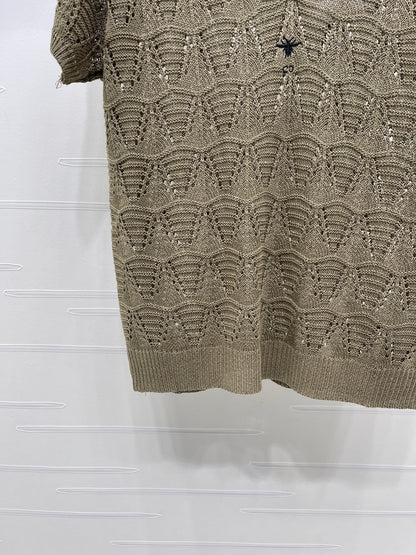 Dior 2026 Hollow-out V-neck Knit Short-sleeved Top Wool Cotton 377970