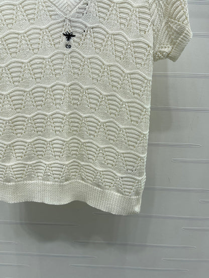 Dior 2026 Hollow-out V-neck Knit Short-sleeved Top Wool Cotton 377970