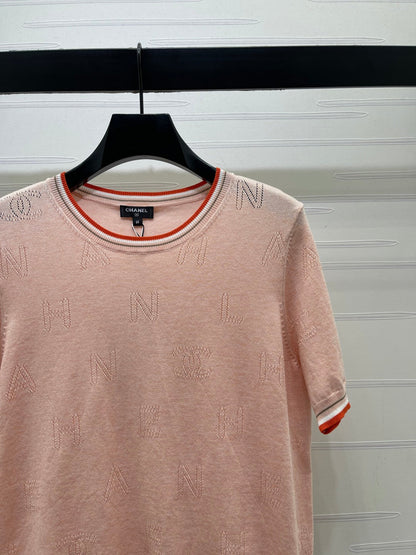Chanel 2026 Hollow-out Knit Crew Neck Short-sleeved Top 380725