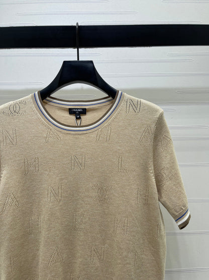 Chanel 2026 Hollow-out Knit Crew Neck Short-sleeved Top 380725