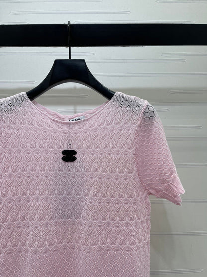 Chanel 2026 Double C Logo Knit Short-sleeved Shirt 380703