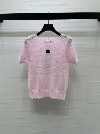 Chanel 2026 Double C Logo Knit Short-sleeved Shirt 380703