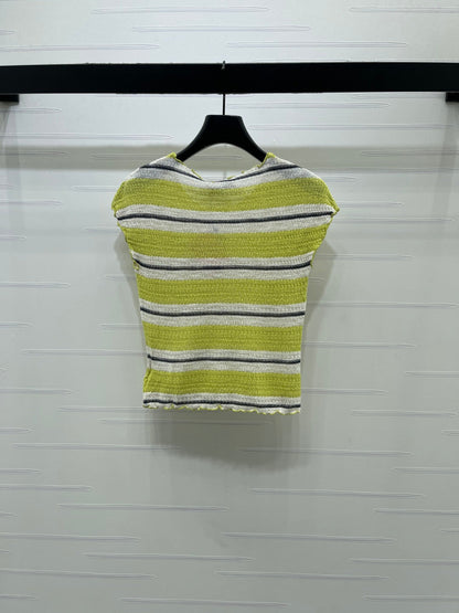 Miumiu 2026 Color-blocked Striped Knit Short-sleeved Top Cotton 380669
