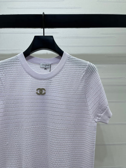 Chanel 2026 Striped Knit Short-sleeved Top Tencel Cotton 380709