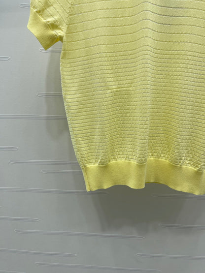 Chanel 2026 Striped Knit Short-sleeved Top Tencel Cotton 380709