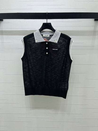 Miumiu 2026 Vest With Striped Collar Wool Cashmere 398053