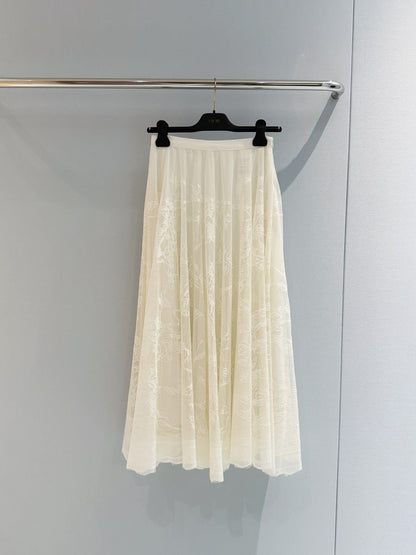 Dior 2026 Long Skirt Black and White Lace Cotton 408346